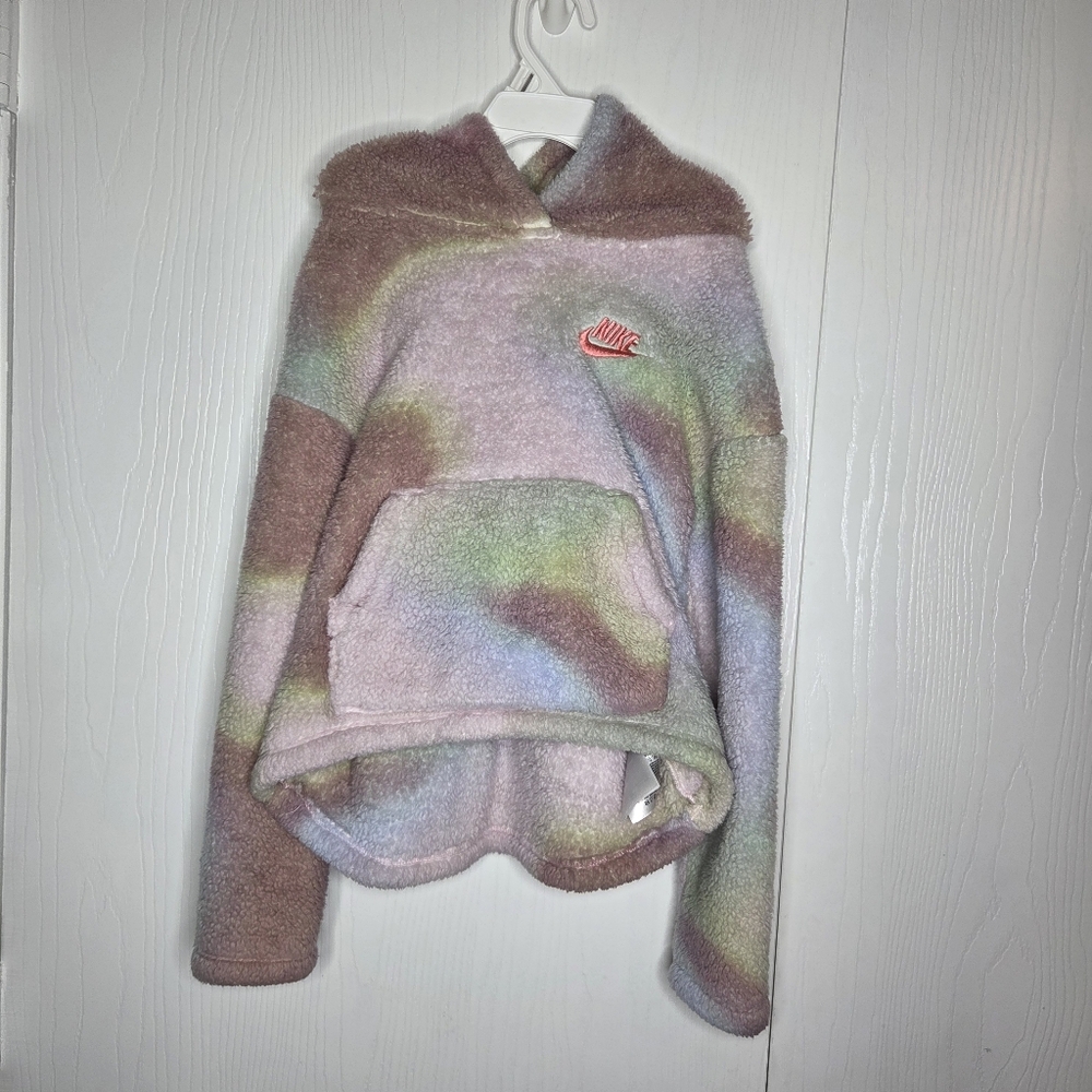 Nike Girls Sherpa Hoodie High Low Fuzzy Cozy Pullover Sweatshirt Size 6X